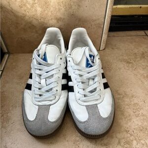 Adidas Samba White and Gray Sneakers with Black Stripes